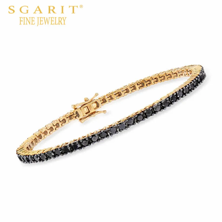 

Sgarit Beautiful Black Gemstone Jewelry Wholesale 18K Yellow Gold Bracelet 2.5Mm Natural Sapphire Tennis Bracelet