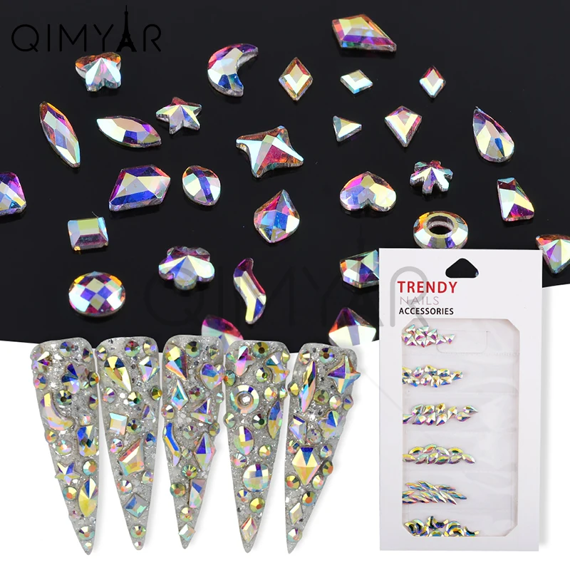 

Mixed Sizes nail art decals diamond AB crystal nails art rhinestone design 3d shinny nail Decorative, As the picture