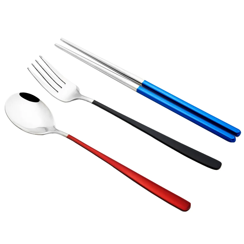 

Camping reusable gold plated travel cutlery set with cutlery box and pouch
