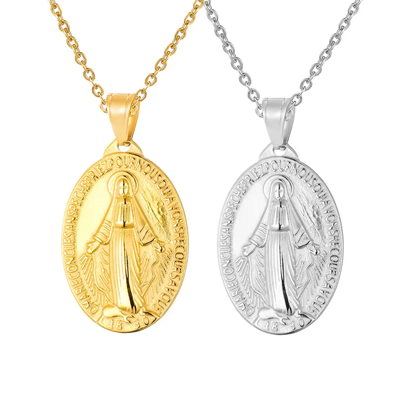 

Religious Jewelry Virgin Mary Pendants Necklaces for Women Men Fashion Accessories Gold Chains Trendy Vintage Colar, Gold, silver