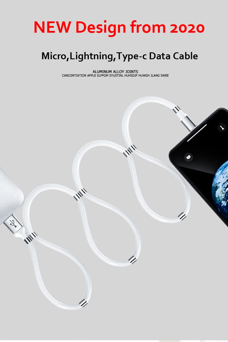 Magnetic USB data fast Charger Cable for phone portable Type-C Lightning Micro Jack - ANKUX.COM