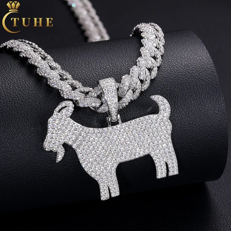 

Micro Paved VVS Moissanite Diamond Bling Goat Pendant Hip Hop Jewelry 925 Sterling Silver Mascot Charm Pendant With Chain