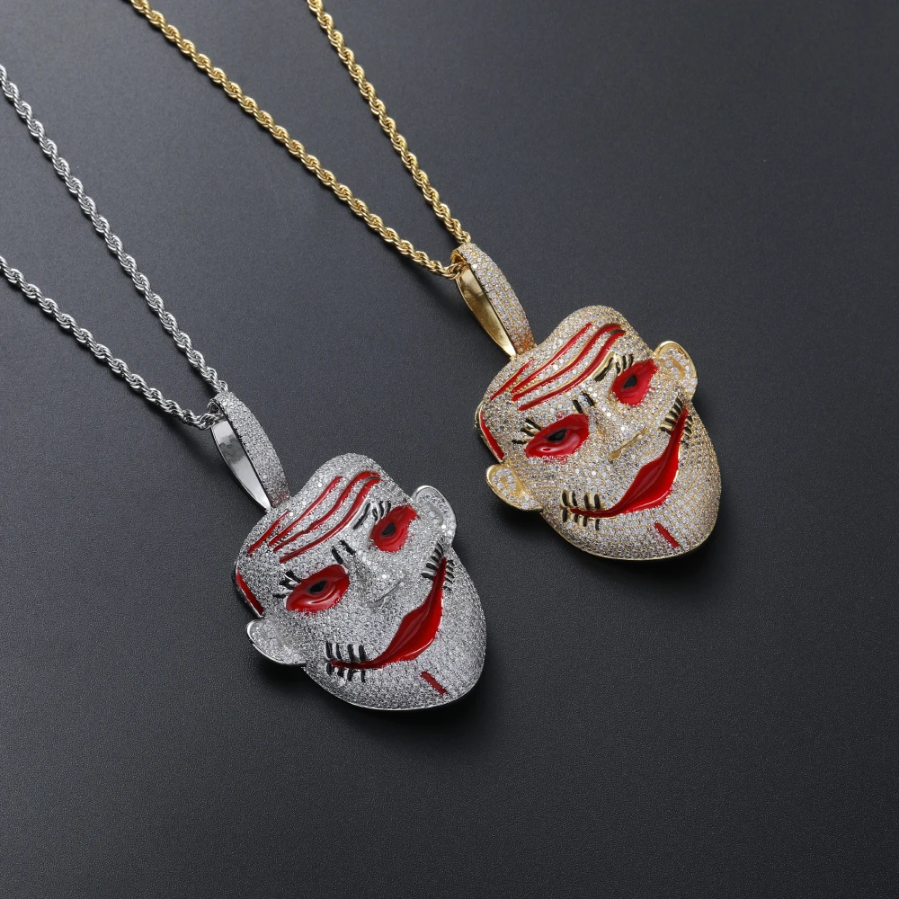 

CN394 Fashion Man Face Pendant Bling Bling Mens Necklace Rock Brass Micro pave with CZ Hip hop Jewelry