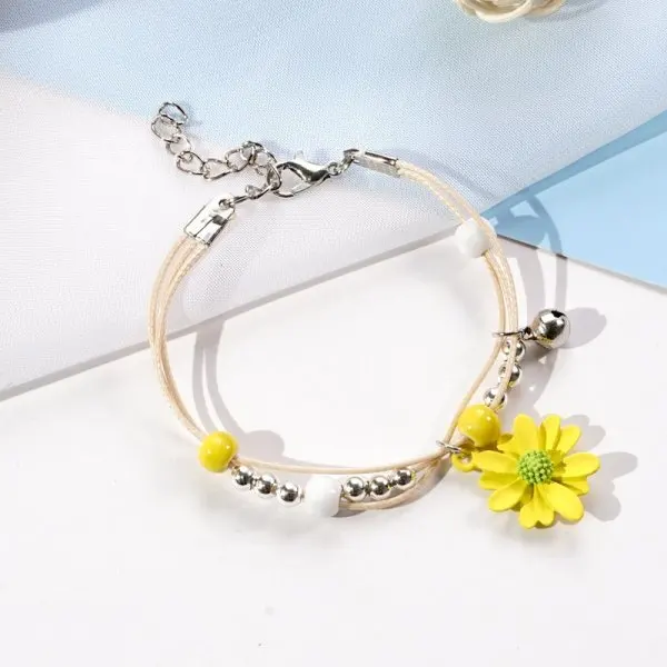 

Daisy Charm Bracelets  Chain Coloured Glaze Pearl Ceram Beaded Bracelet for Women Girls Lover Gift, As shown in picture