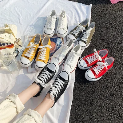 

OEM clearance latest casual unisex women shoes fashion classic hot sale fashion low high top student two color men canvas shoes, Red yellow black white green blue