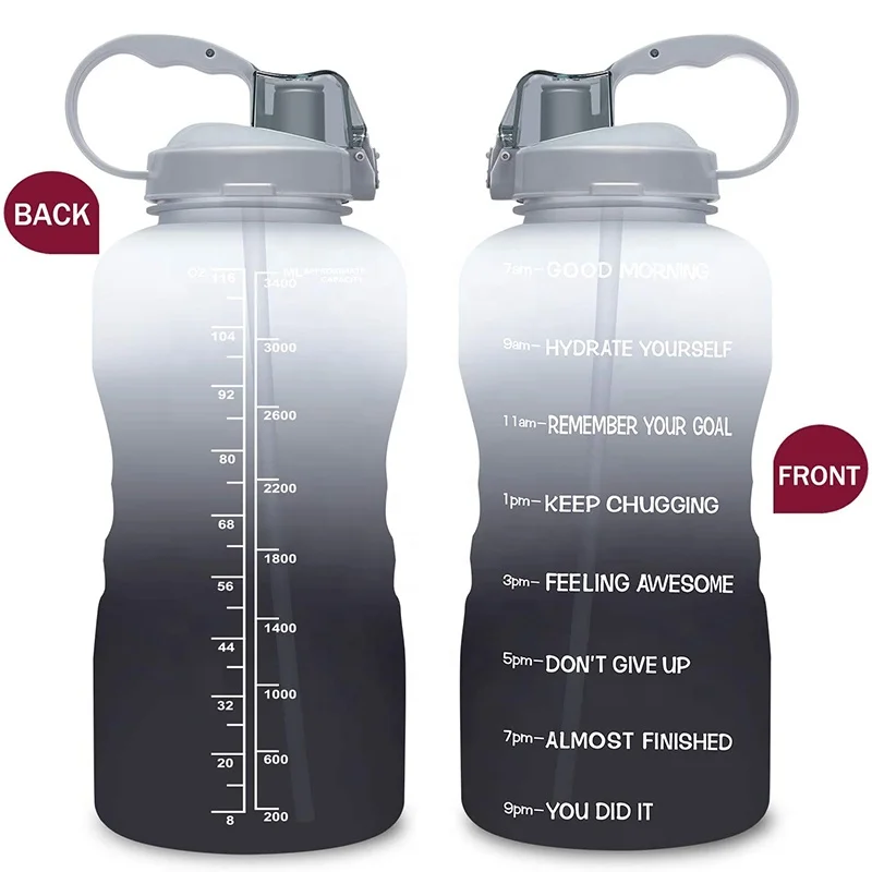 

1 Gallon/128oz clear plastic water bottles, with straw& time marker, bpa free sport_water_bottles, Current,or customized as your like.