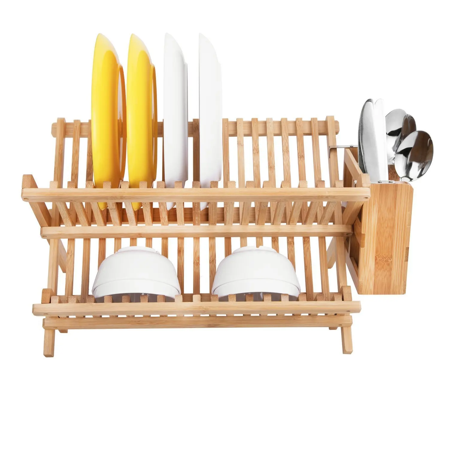

Factory wholesale Dish rack tableware storage holder & rack double-layer kitchen bamboo foldable draining rack storage shelf, Natural bamboo color