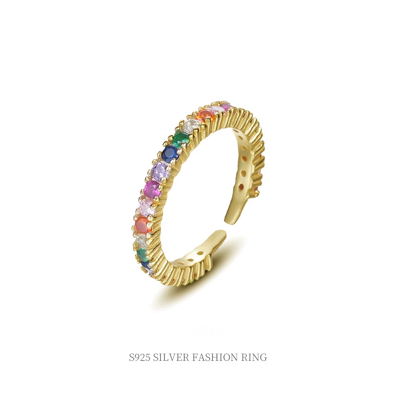 

925 sterling silver wedding diamond rings 18K gold plated rainbow colorful zircon adjustable rings jewelry for women