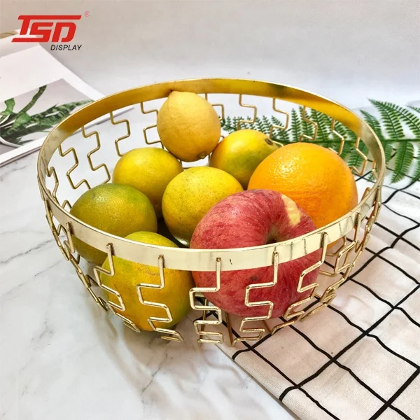 

Countertop Fruit Bowl Basket Kitchen Vegetables Storage Rack in Shiny Gold