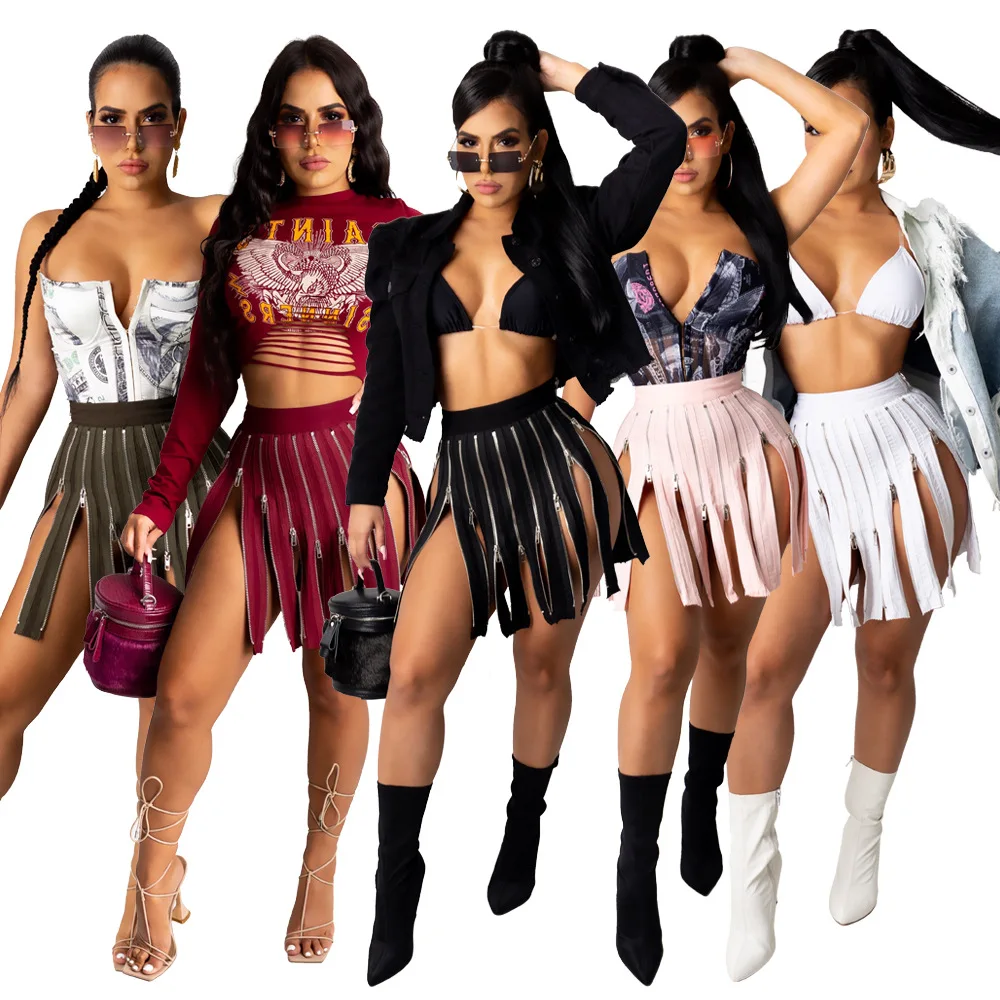 

Zipper Skirts 2021 Sexy High Waist Black Green White Gothic Mini Night Club wear Party Women Skirts