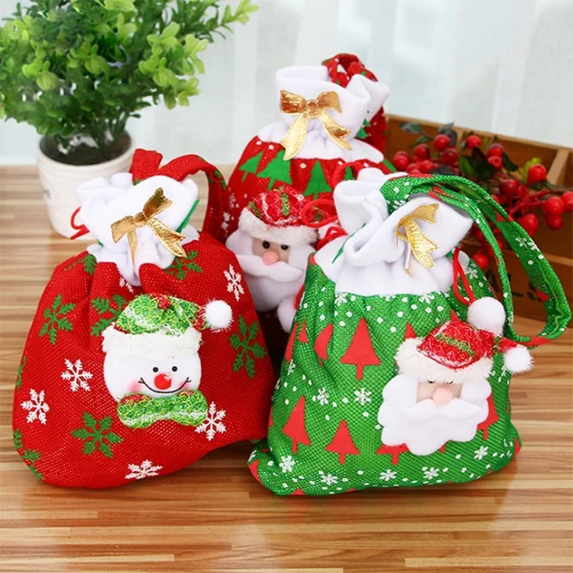 

2019 New Santa Claus gift bags Christmas candy bags flannelette red green Christmas bags