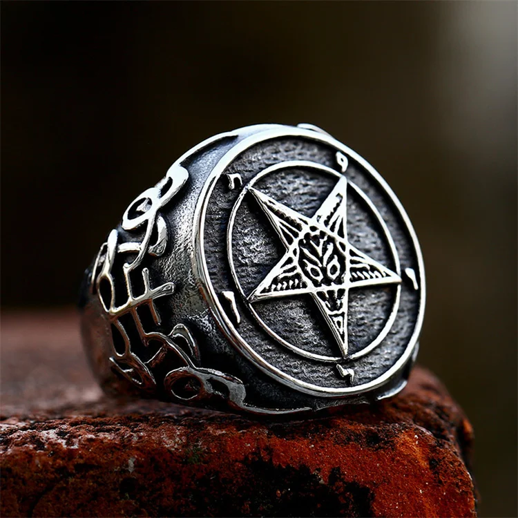 

New arrival jewelry devil satan ring stainless steel star round rings men