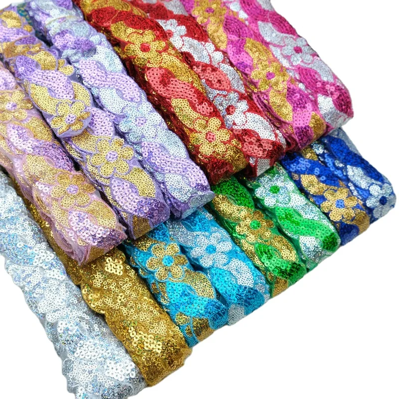 

Cheap lace fabric 4cm diy garment accessories flower mesh organza lace for costume dancewear sequined trims sewing fabric