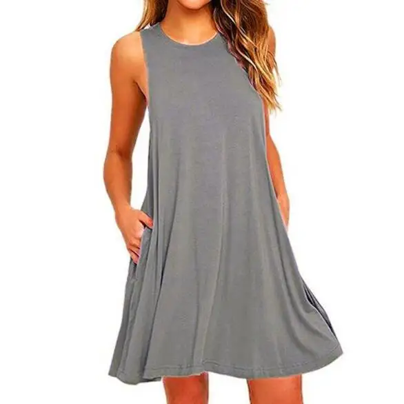

New arrival Simple Design Women Plus Size Sleeveless Loose Summer Casual Dress, White,pink,yellow,gray,green,black,blue,brown or customized colors