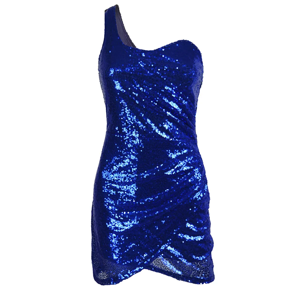 

2020 New Arrival spring summer single shoulder sleeveless sequin Bodycon women ladies mini dresses