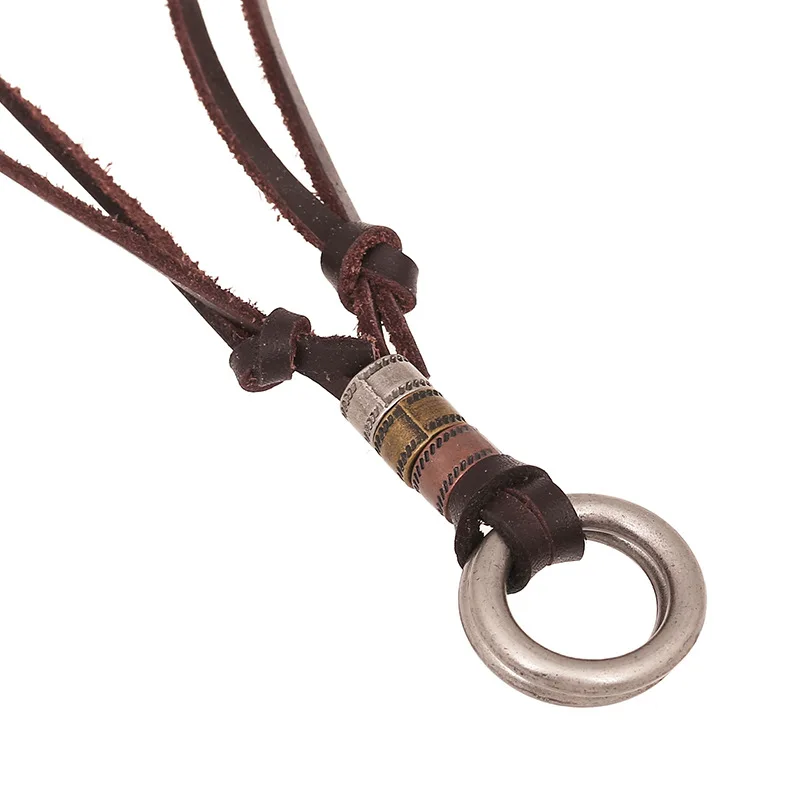 

Dainty Hot Sale Double Loop Alloy Vintage Leather Necklace Unisex Adjustable Leather Rope Necklace