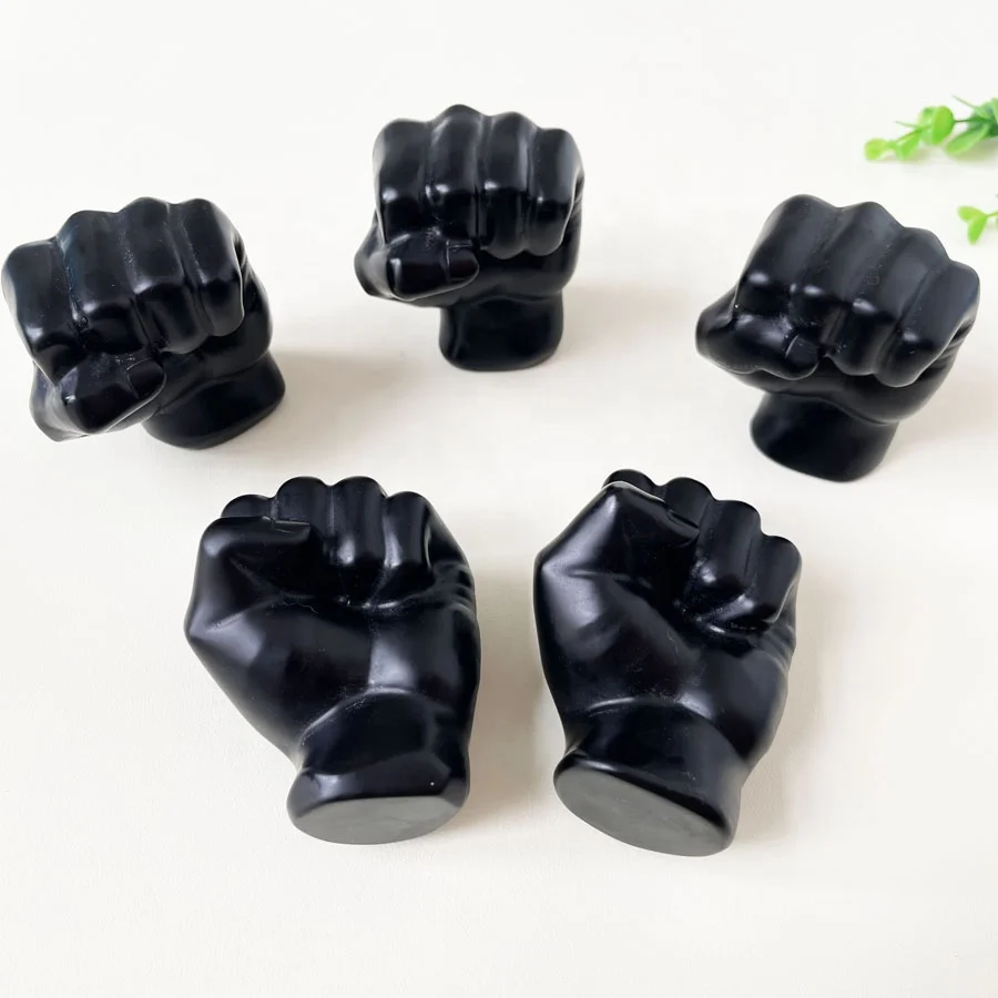 Wholesale Natural Crystal Obsidian Fist Carving Black Festival Gifts Healing Folk Crafts Stone Trophy Meditation Decoration