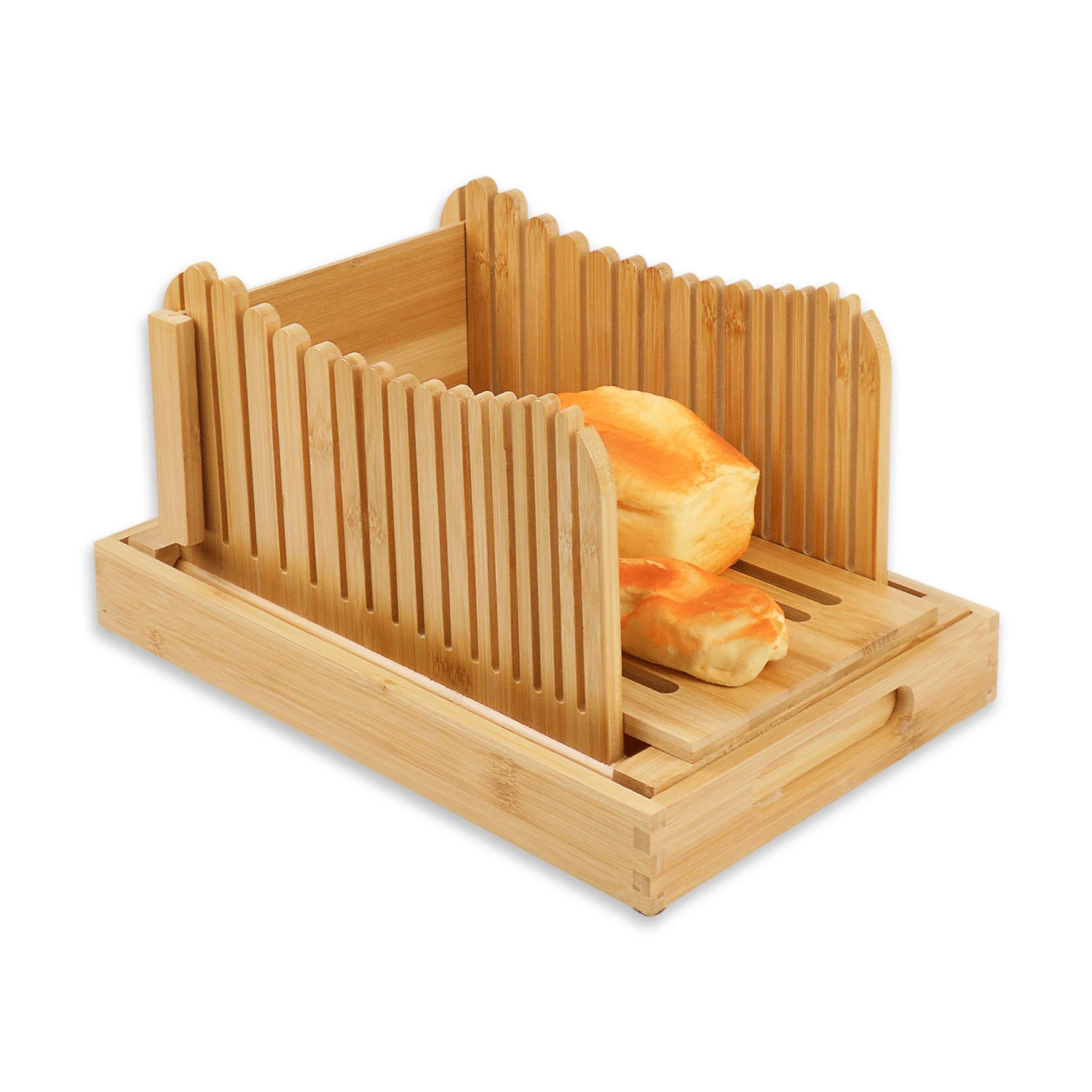 

Adjustable Foldable Compact Cutter Bamboo Bread Slicer Cutting Board With Bread Knife