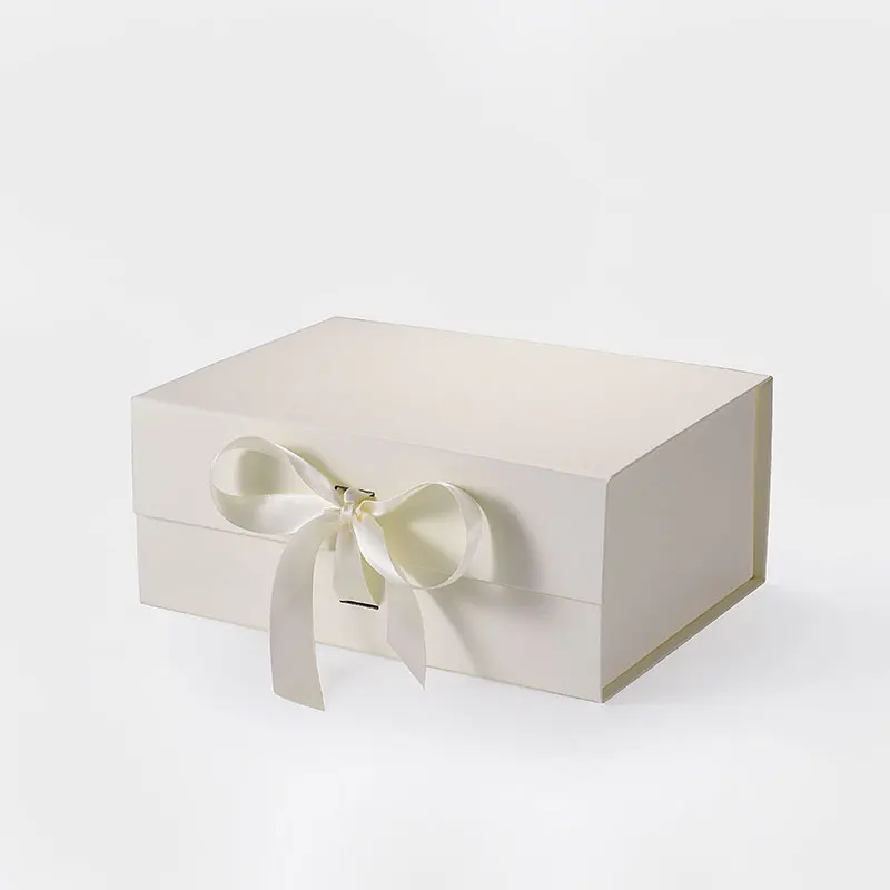 

Fast delivery a5 deep ivory ribbon magnetic presentation gift box packaging for wedding bridesmaid gifts