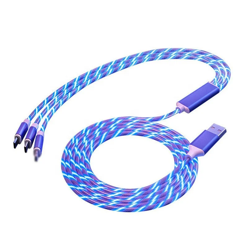 

2021 Amazon Hot Selling LED USB Charging Line 1m Mobile Phone Led Light Flowing Charging Cable PVC Material Streamer Data Line, Blue, red, green, colours