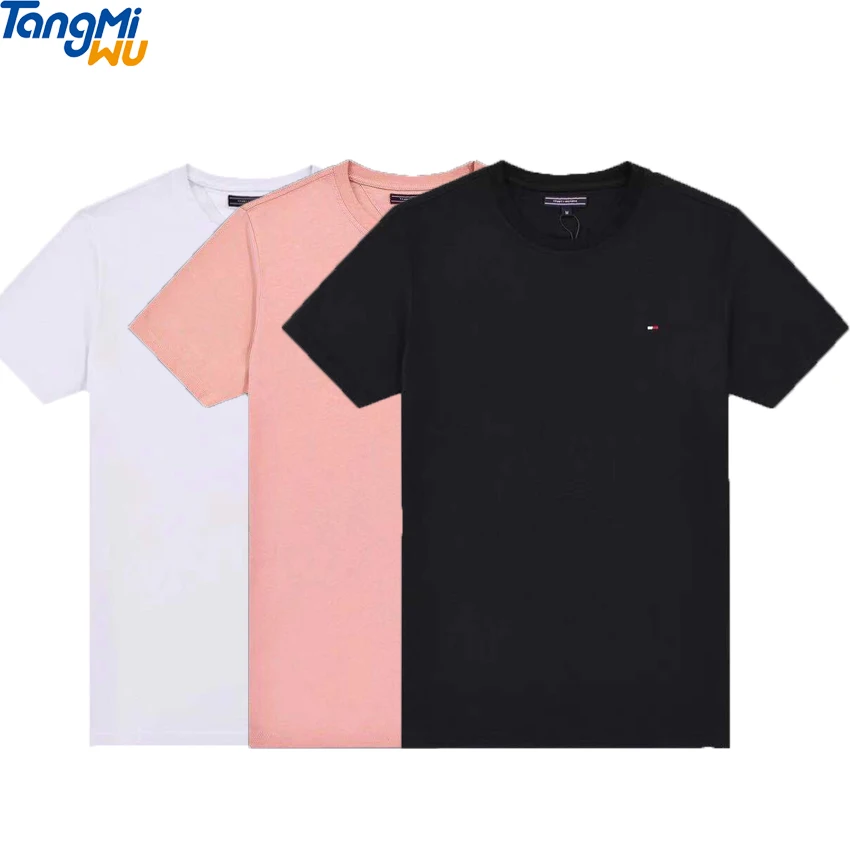 

2021 Factory high quality embroidery LOGO Pure color casual elastic fashion cotton brand t shirt men
