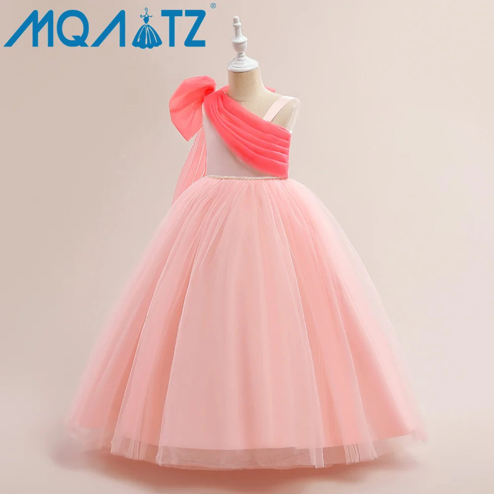 

MQATZ Girls Puffy Princess Dress Tulle Flower Girl Dress Pattern Ruffle Bow Wedding Ball Gown LP-516