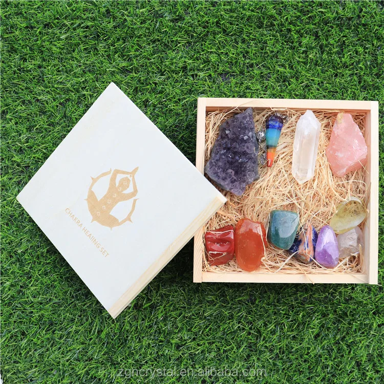 
Wholesale customized Reiki crystal healing stones Chakra gift set with box 