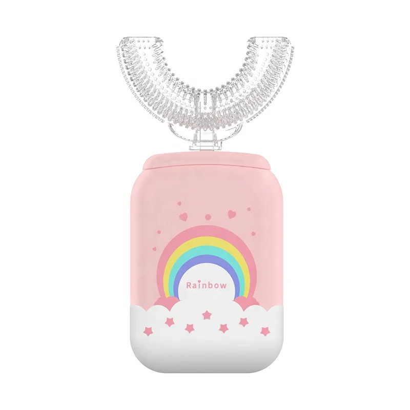 

2021 new arrival Patent design U shape lovely joyful kids electronic tooth brush, Pink and blue