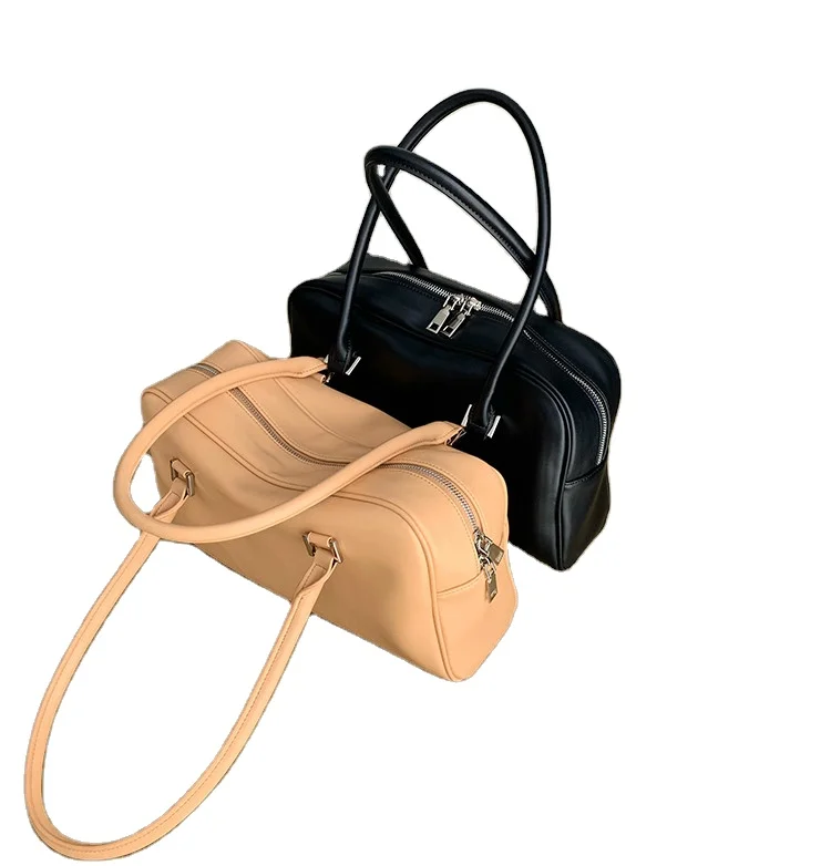 

Large Capacity Soft Leather Zip Tote Bag Women Black, Yellow 2021 New Fashion Shoulder Armpit Bag PU Leather Handbag, Black, light yellow