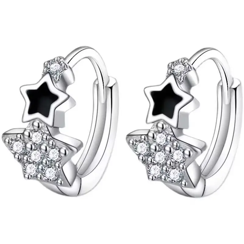 

wholesale 925 Sterling Silver Earrings Personality Star hoop Earrings For Women Fashion Zircon Jewelry Gift