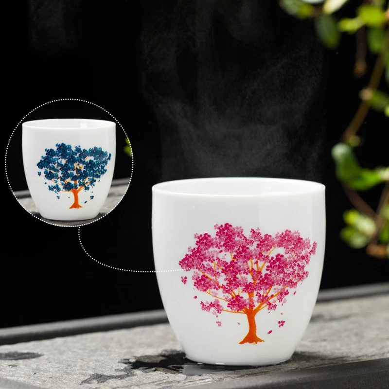 

Japanese Magic Sakura Teacup Temperature Discoloration Color Changing Tea Cups Arabic Cup Coffee Ceramic KungFu Tea Cup Set, 5 colours for your choice
