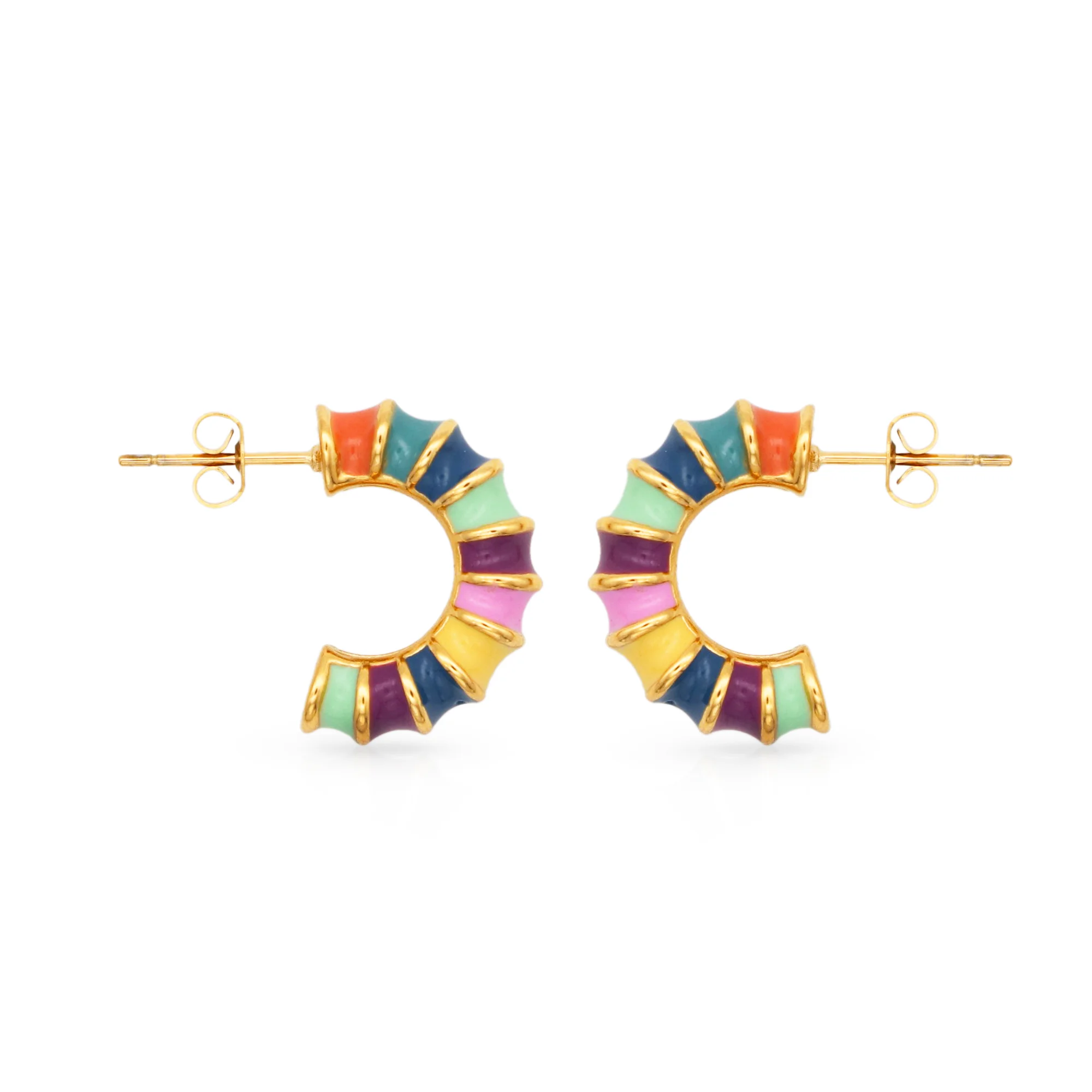 

Chris April fashion jewelry 316L Stainless Steel 18k PVD gold plated candy color enamel bamboo hoops earrings