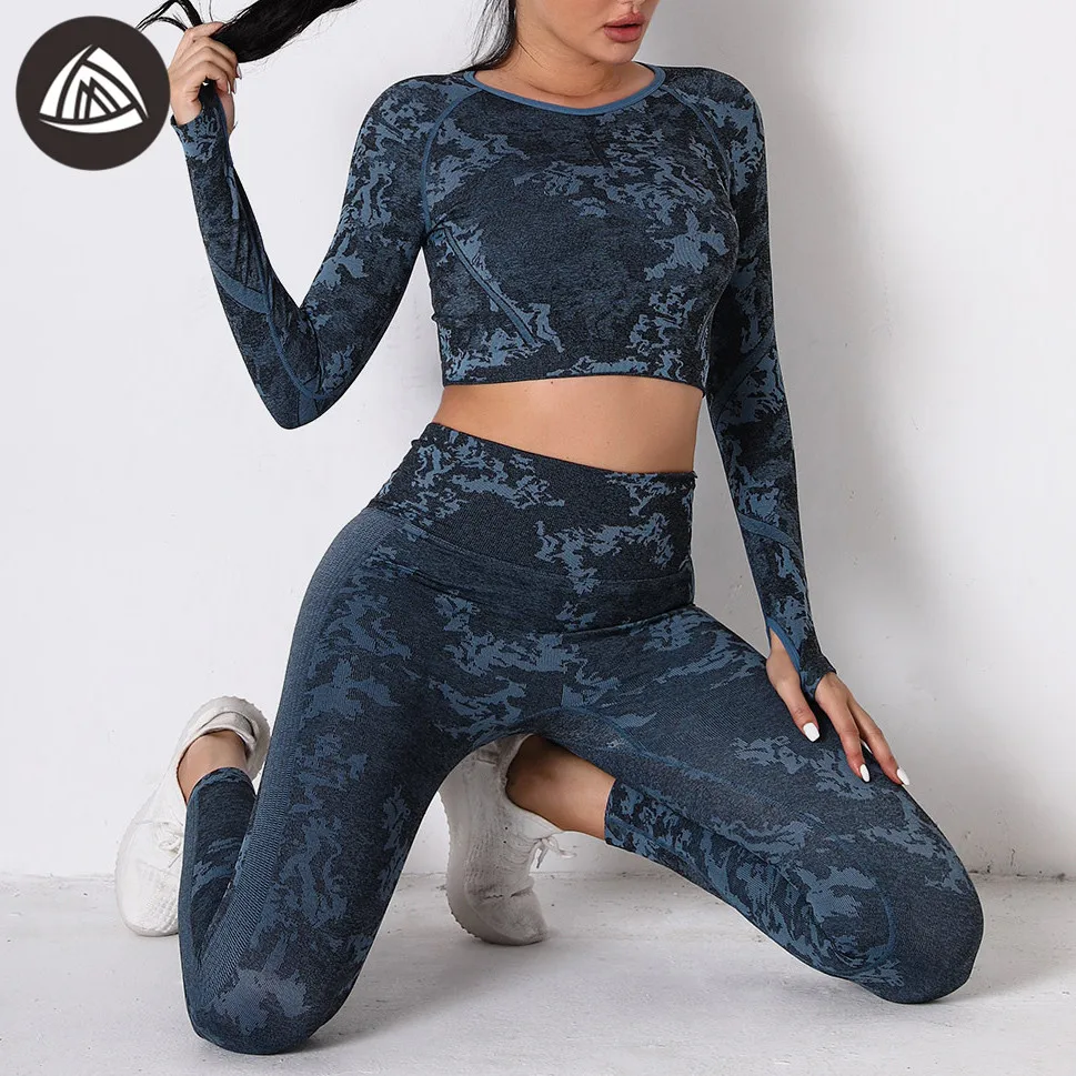 

Ready Stock High Quality Sportswear Camo Seamless Yoga Set Womens Clothing Leggings Gym Fitness Wear Yoga Bra Pants Set