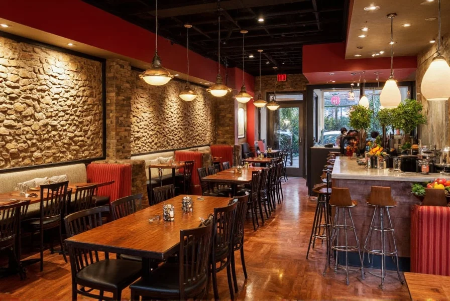 Cafe Ginger Houston interior showing modern Asian fusion decor with wooden tables and hanging lanterns