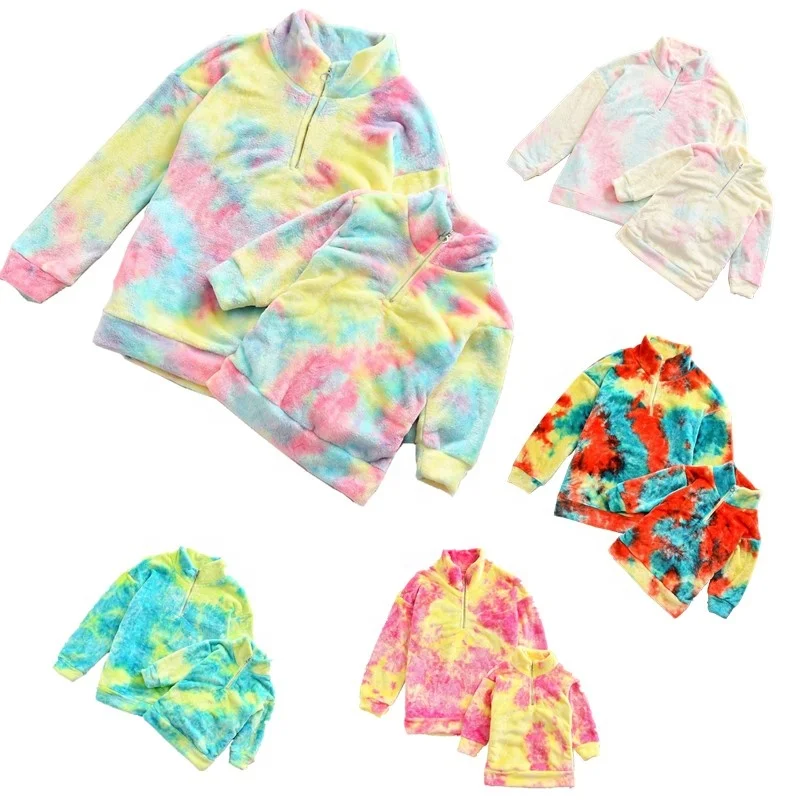 

Women Baby Plush Sweater Keep Warm Long Sleeves Zipper Tie-Dyed Mommy And Me Fleece Sherpa Pullover, Picture