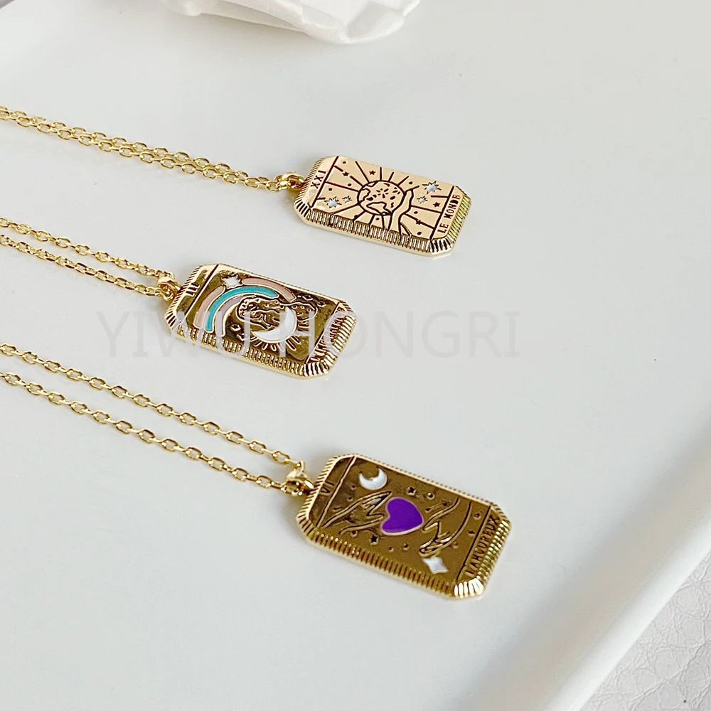 

2021 new mini Minority mini Tarot Pendant Necklace Copper Plated with Real Gold Collarbone Chain