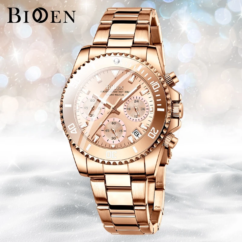 

Top Brand BIDEN Women Watch Luxury Elegant Ladies Watches Casual Fashion Rose Gold Wristwatch Female Dress Clock
