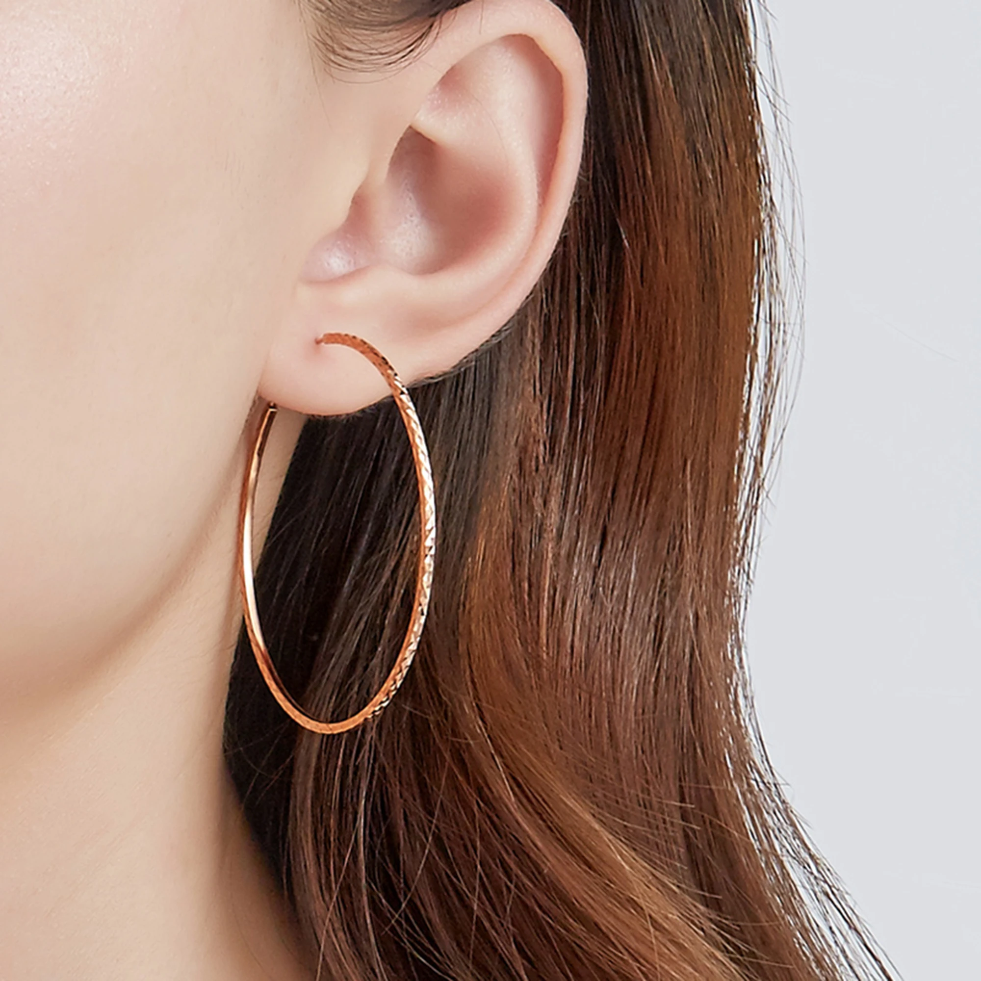 

38-42-48mm Big Hoop Earrings 18K Real Gold Large Circle Earrings Solid White Gold Rose Gold Round Earrings for Women, Rose gold and white gold