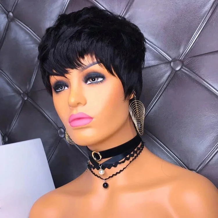 

Trendy Pixie Cut Bob Wigs Black Women Cuticle Aligned Virgin Human Hair Capless No Lace Front Wig With Bang, Ombre color