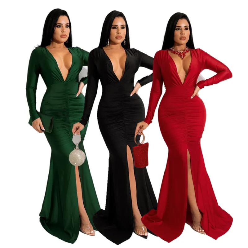 

SK2266 2022 New Arrival Sexy V Neck Slim Fit Hip Skirt Sexy Club Dresses Girls Dresses For Party Women