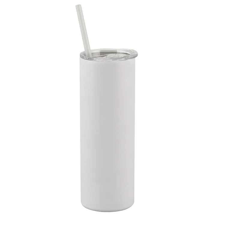 

Wholesale 304 Insulate Stainless Steel 20 OZ White Straight Camp Matt White Sublimations Tumblers Mug With Plastic Straw And Lid