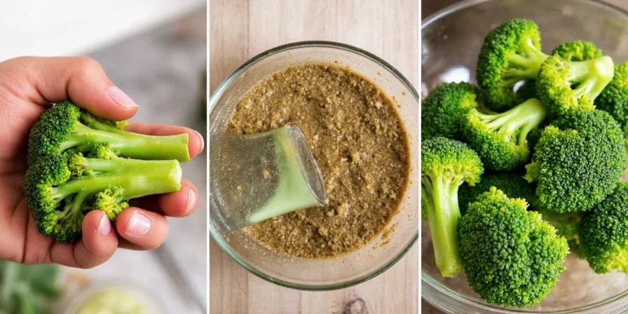 Broccoli being marinated in a bowl with colorful spices