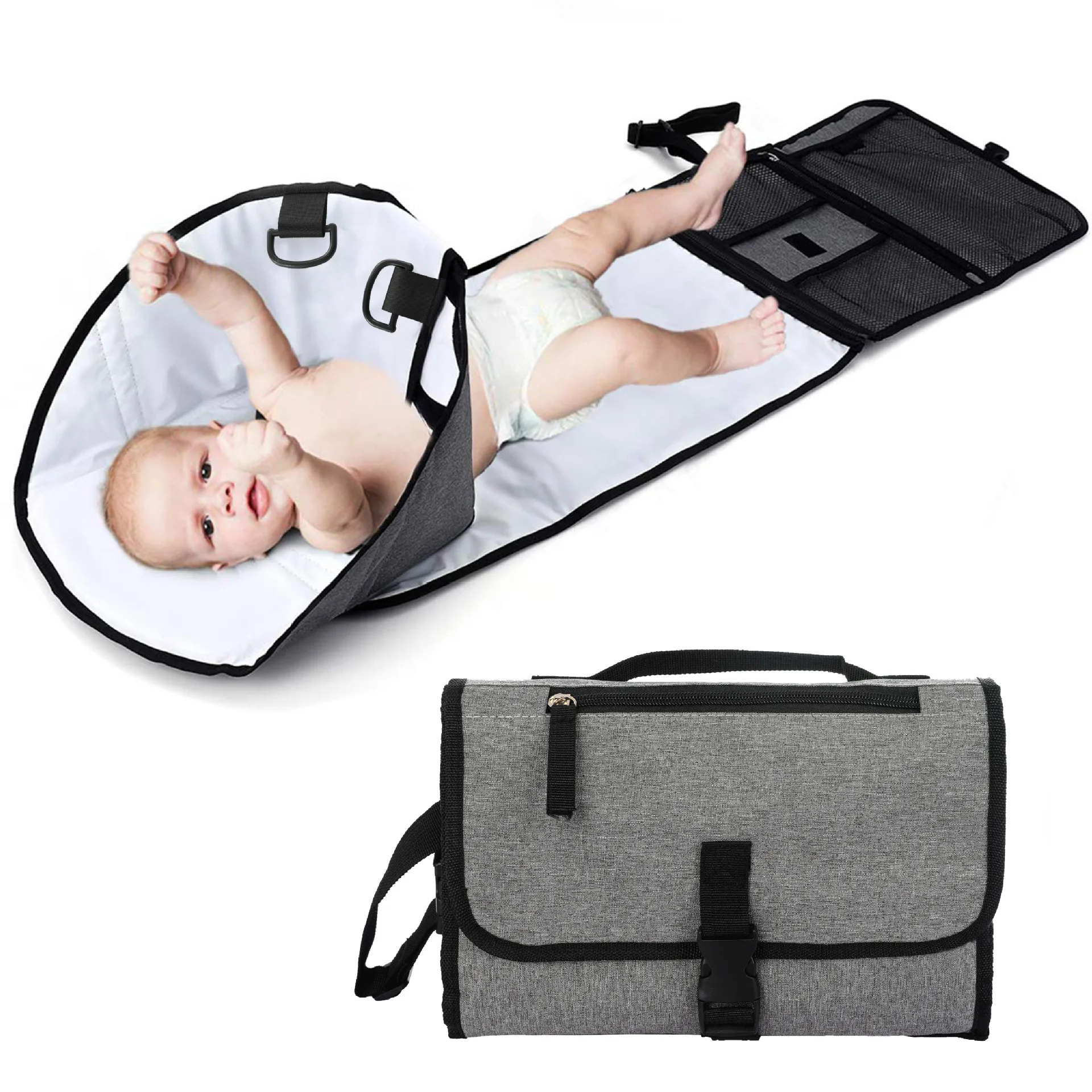 

Waterproof mommy daddy travel foldable washable organizer pad bag baby portable diaper changing mat, Navy/gray/custom made