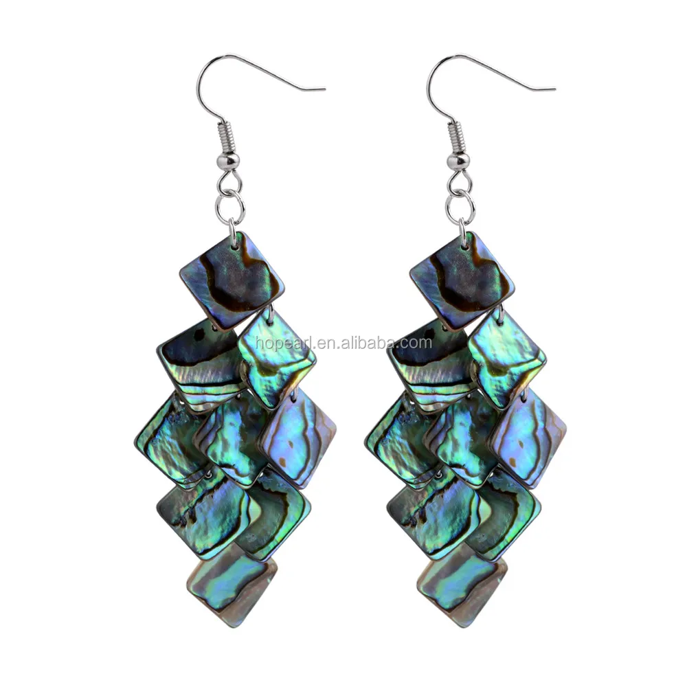 

MOP139 Abalone Paua Shell Earrings Bohemian Ocean Theme Dangle Chandelier Earrings for Women