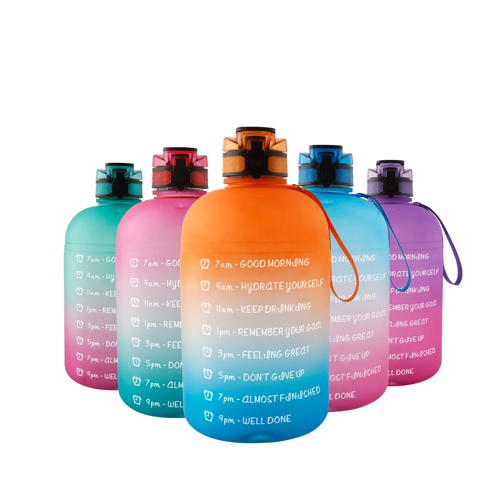 

Hot sell motivational water bottle gallon sport bottles cycle water bottle Fitness Time marked water lines wide mouth