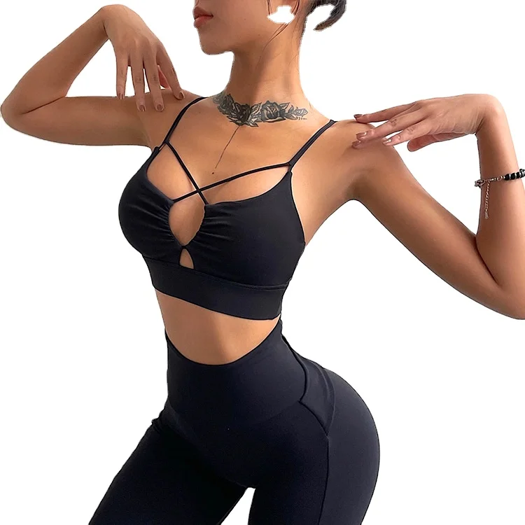 

2022 New Fitness Sexy Beauty Back Sports Underwear Vest Style Nude Small Sling Yoga Bra