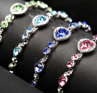 

2021 Amazon Hot sale Blue Crystal Ocean Heart Bracelet Star Love Heart Diamond Bracelet For Couple Women