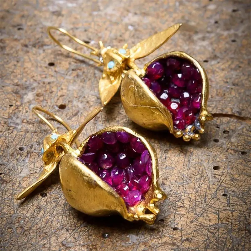 

Kaimei 2021 Unique Gold Pomegranate Design Earrings Dangle Hook Earrings for Women, Many colors fyi