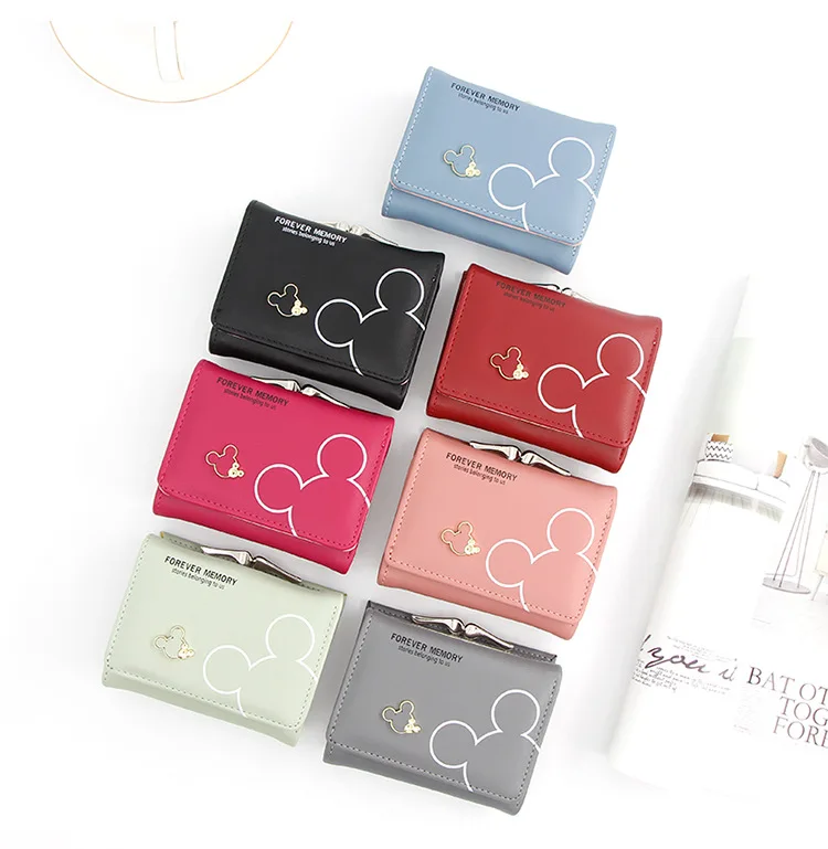 

cartoon mickey short small print pu leather women latest coin purse manufacturer wallets for women, Customized color