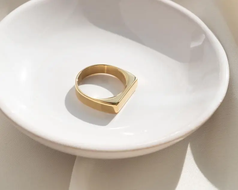 

Square gold signet ring women, gold signet ring,Geometric Signet Ring